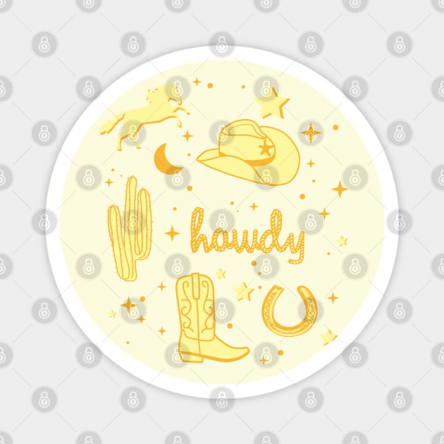 Pastel Cowboy Hat and Boot Pattern Yellow Cowgirl Aesthetic Magnet by YourGoods